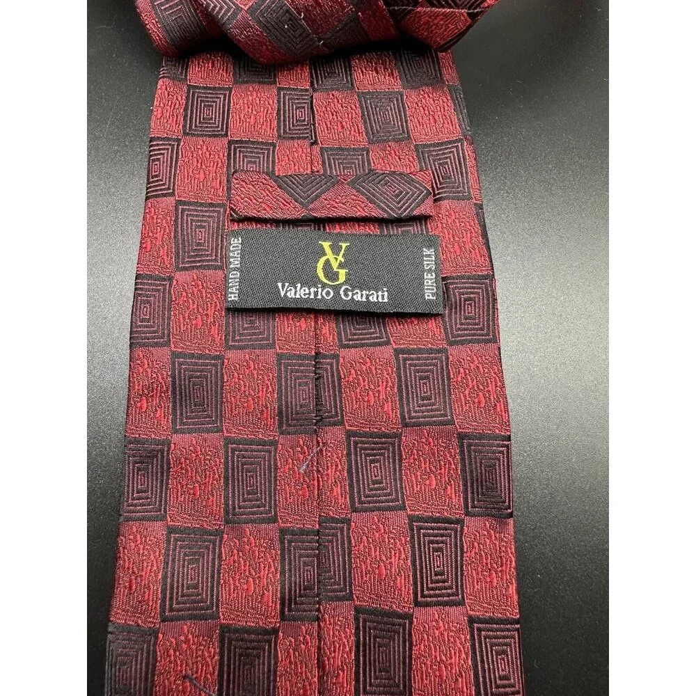 Valerio‎ Garati Men Tie 100% Silk Hand Made Red Black